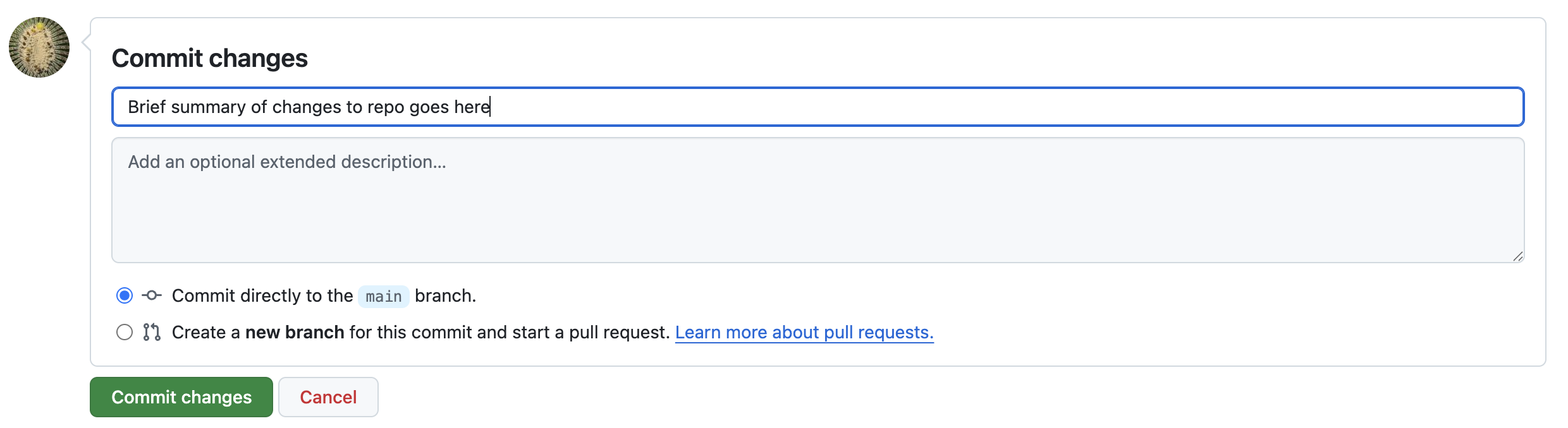 Commit dialog box.