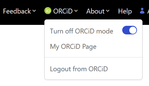 Screenshot of the ORCiD menu in SciX.