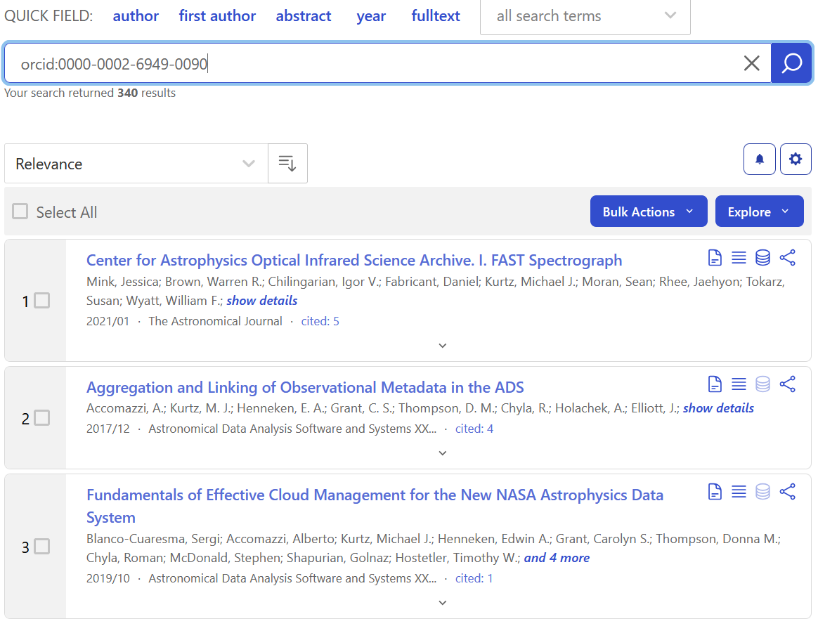 Screenshot of a search for an ORCiD.