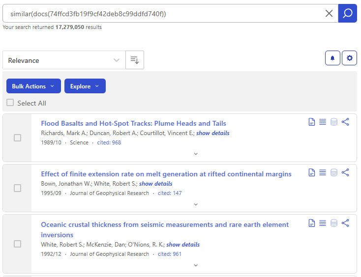 Screenshot results that are similar to one of the results from the original Volcanoes search results.