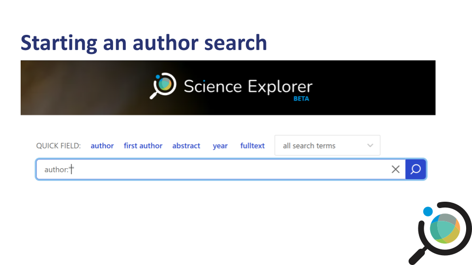 Author field selected in the SciX search bar
