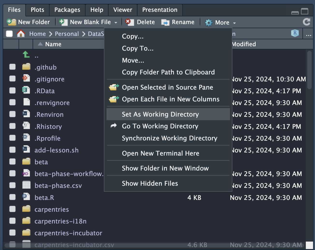 Set Working Directory to lesson transition tool